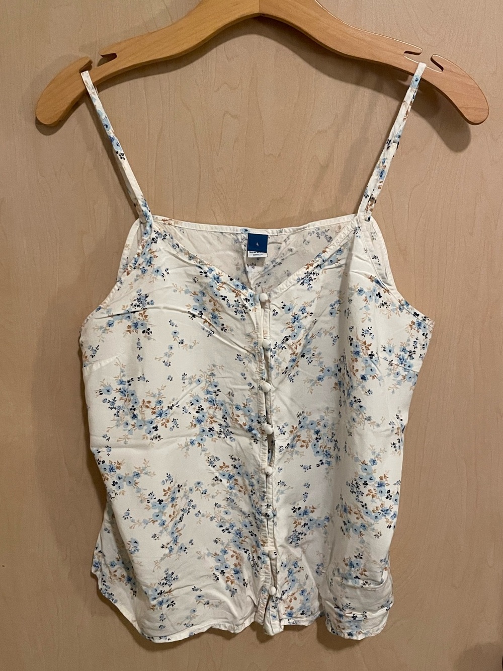 Ditsy Blue Floral Button Front Spaghetti Strap Tank Top
